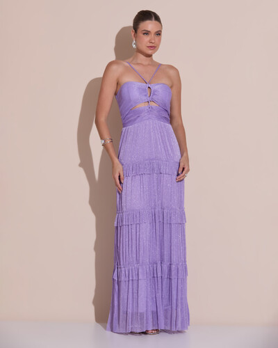 Foto Vestido de Festa Longo Tule com Saia Babado Lilás