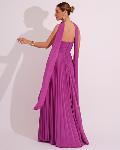FotoVestido de Festa Longo Tomara que Caia Plissado com Lenço Fucsia