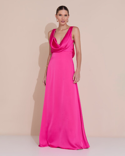 Foto Vestido de Festa Longo Cetim Fluido Degagê Pink