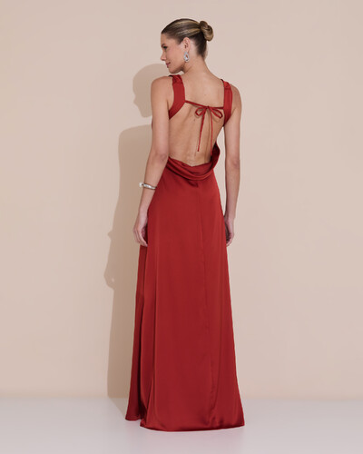 Foto Vestido de Festa Longo Cetim Fluido Degagê Terracota
