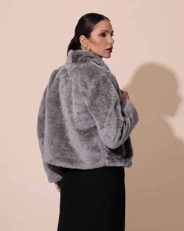 Casaco Fake Fur Grafite