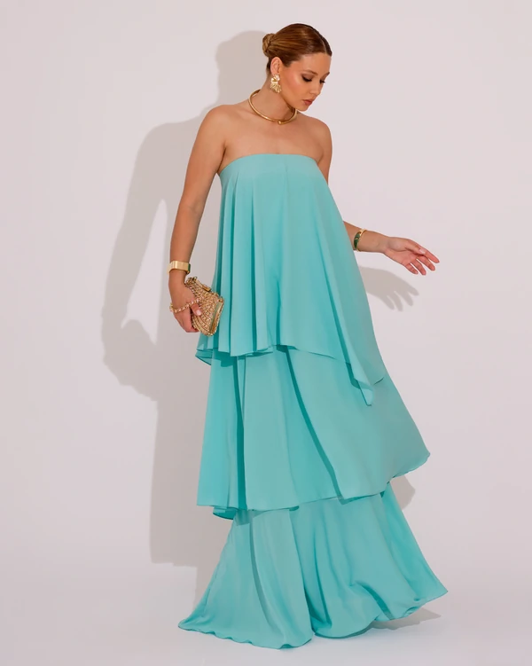 Vestido de Festa Longo Tomara que Caia em Camadas Tiffany