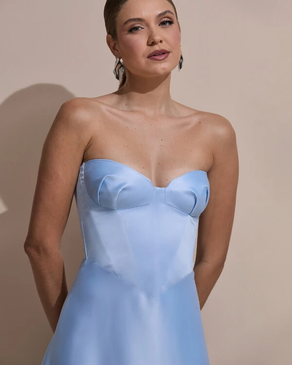 Vestido de Festa Longo Tomara que Caia Decote Coração Cetim Cruzado Costas Serenity