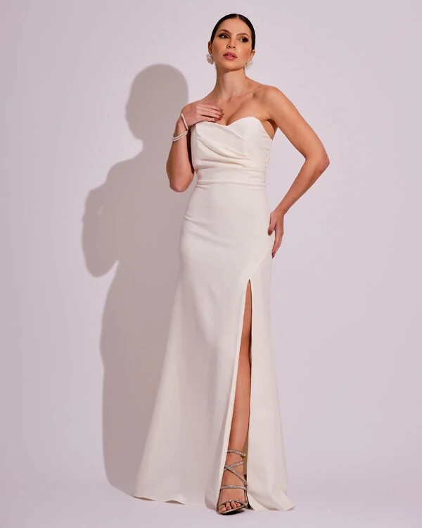 Vestido de Festa Longo Tomara que Caia Alfaiataria Branco