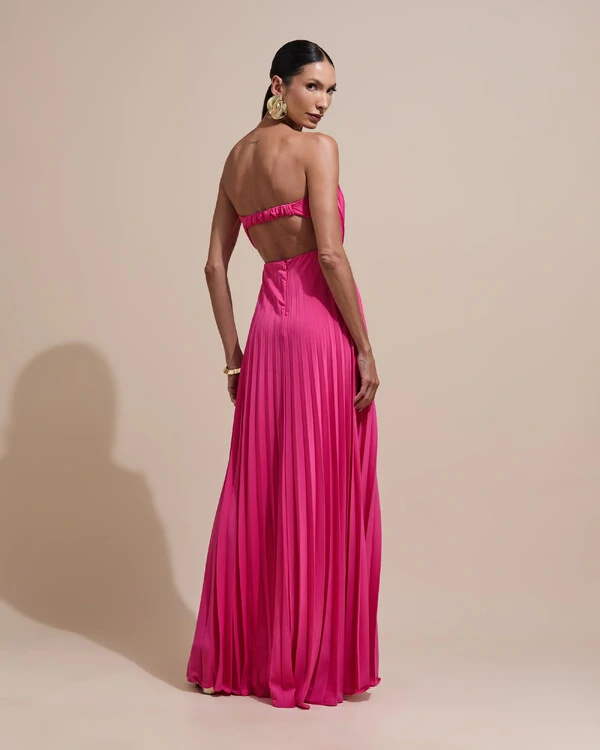 Vestido de Festa Longo Tomara que Caia Plissado Detalhe Pink New