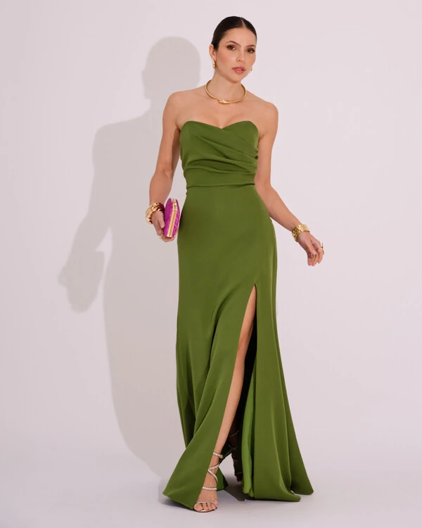 Vestido de Festa Longo Tomara que Caia Alfaiataria Verde