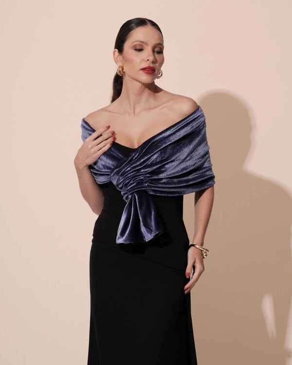 Estola Veludo Azul Marinho