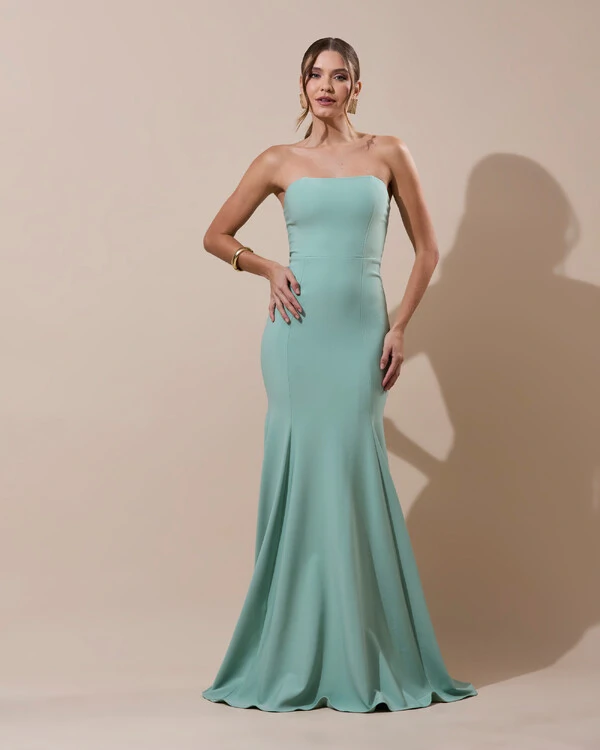 Vestido de Festa Longo Alfaiataria Tomara que Caia Saia Sereia Verde Menta