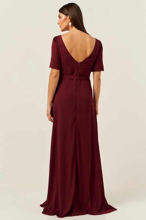 Vestido Longo Clarice Com Manga Marsala