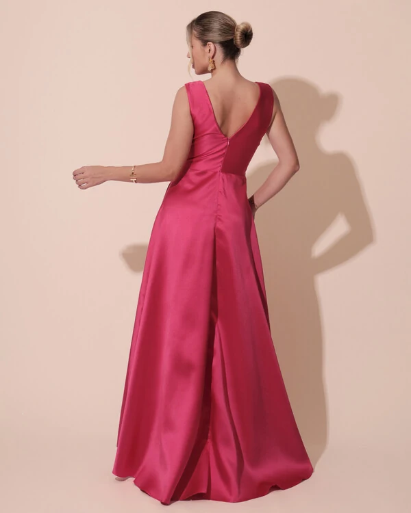 Vestido de Festa Longo Plus Size Zibeline Faixa e Flor Pink New