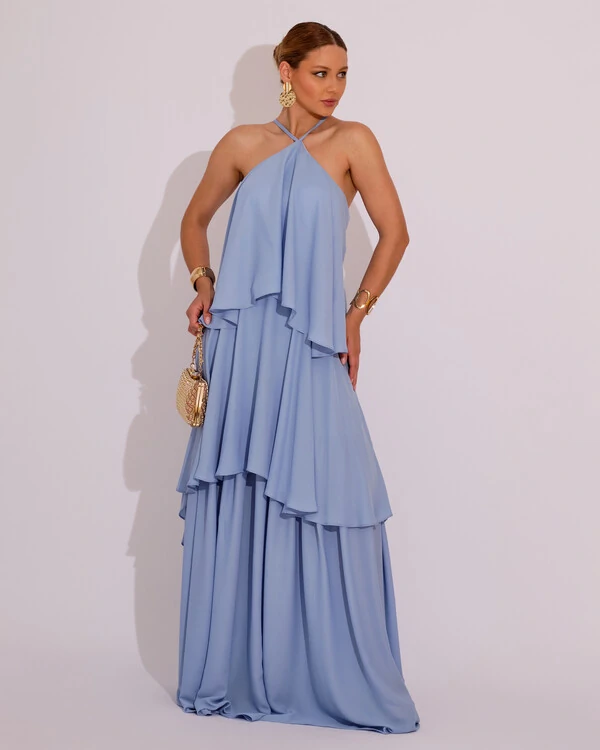 Vestido Longo Babado em Camadas Serenity