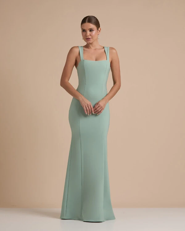 Vestido de Festa Longo Alfaiataria com Lenço e Fenda Verde Menta