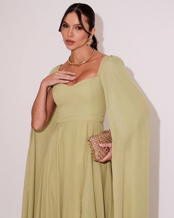 Vestido de Festa Longo com Capa Verde lima
