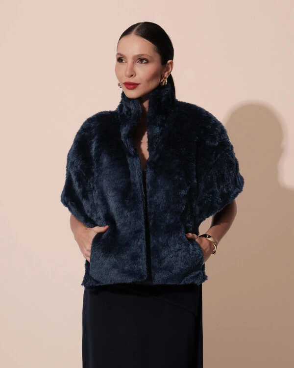 Estola Fake Fur Azul Marinho