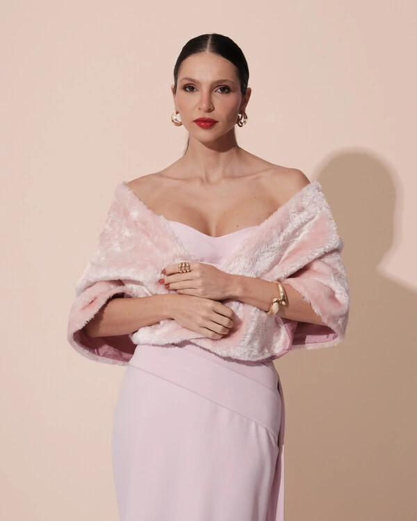 Estola Rosa Chá Fake Fur