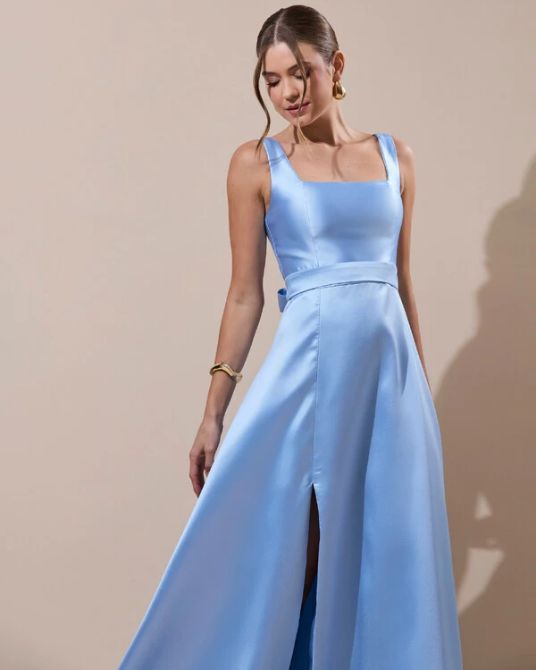Vestido de Festa Longo Zibeline com Fenda e Faixa Serenity New