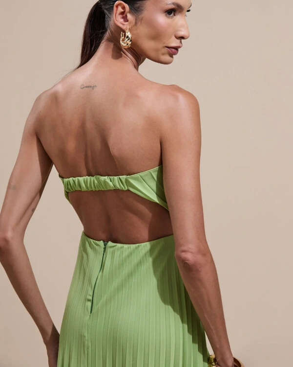 Vestido de Festa Longo Tomara que Caia Plissado Detalhe Verde Garden