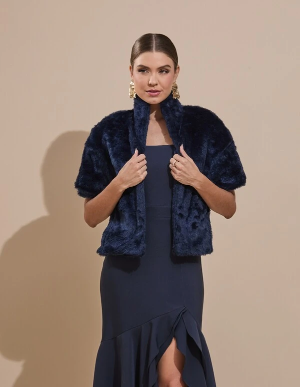Estola Fake Fur Azul Marinho
