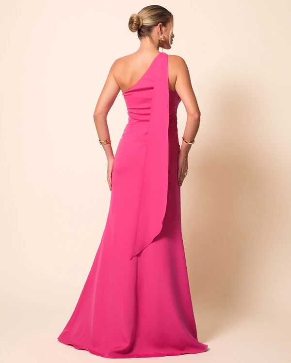 Vestido de Festa Longo Alafataria Um Ombro Só Detalhe Drapeado Pink New