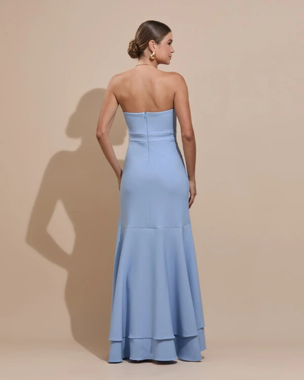 Vestido Longo com Fenda de Babados Alfaiataria Serenity