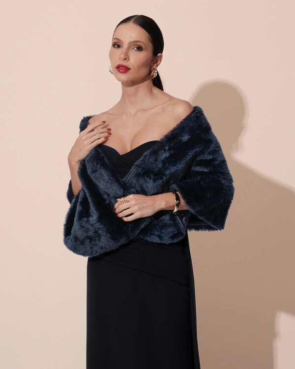 Estola Azul Marinho Fake Fur