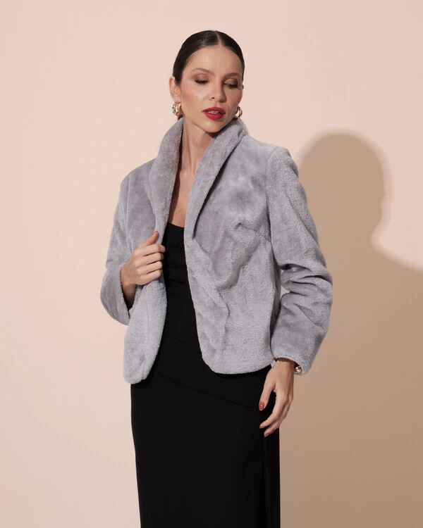 Casaco Fake Fur Cinza New