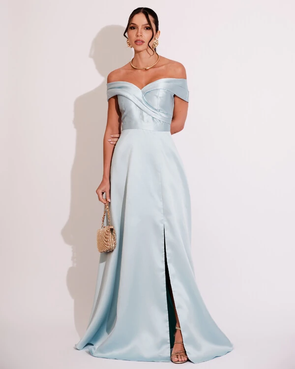 Vestido de Festa Longo Zibeline Ombro a Ombro com Fenda Serenity