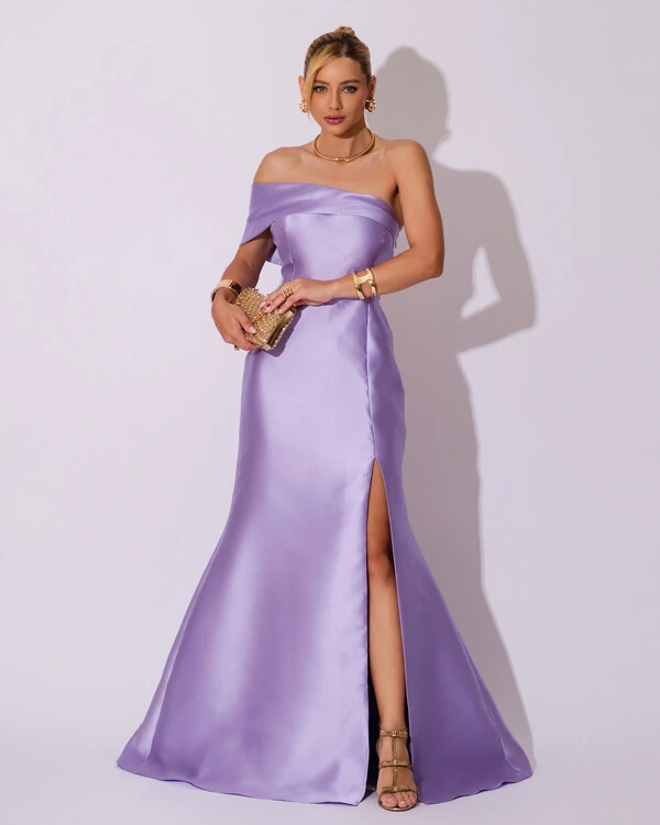 Vestido de Festa Zibeline com Faixa Ombro a Ombro Lilás