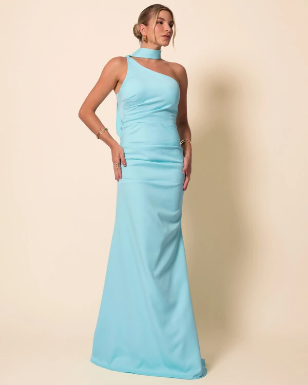 Vestido de Festa Longo Alafataria Um Ombro Só Detalhe Drapeado Tiffany