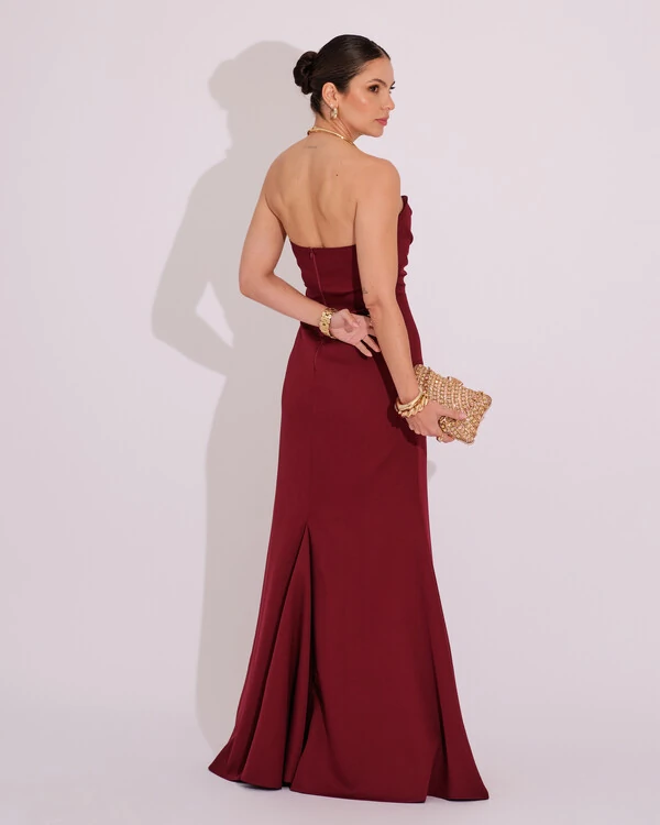 Vestido de Festa Longo Tomara que Caia Alfaiataria Marsala Escuro