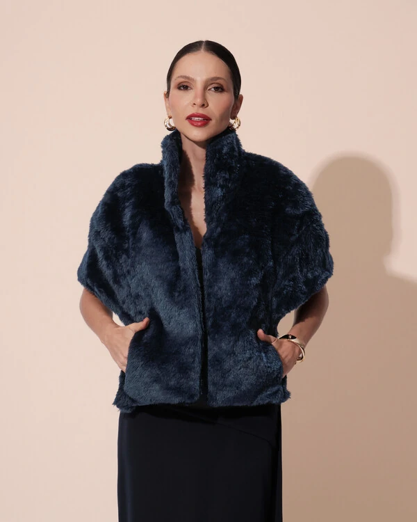 Estola Fake Fur Azul Marinho