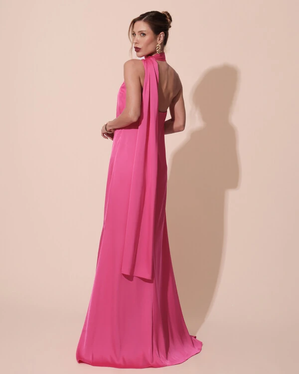 Vestido de Festa Longo Cetim Fluido Um Ombro Só Pink New
