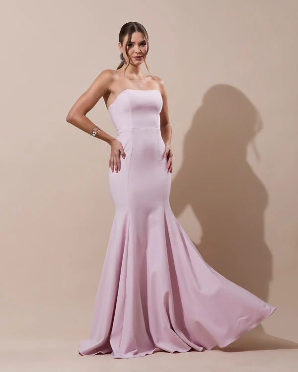 Vestido de Festa Longo Alfaiataria Tomara que Caia Saia Sereia Rosa Claro