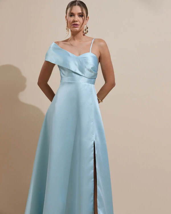 Vestido de Festa longo Faixa Ombro e Fenda Zibeline Tiffany