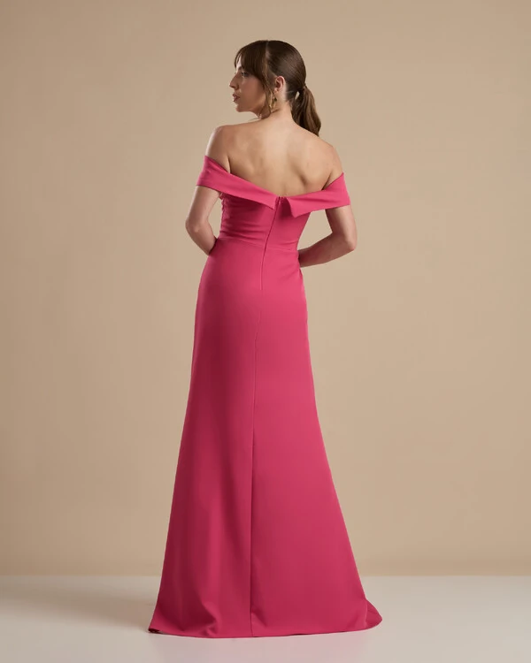 Vestido de Festa Longo Alfaiataria Ombro a Ombro com Fenda Pink