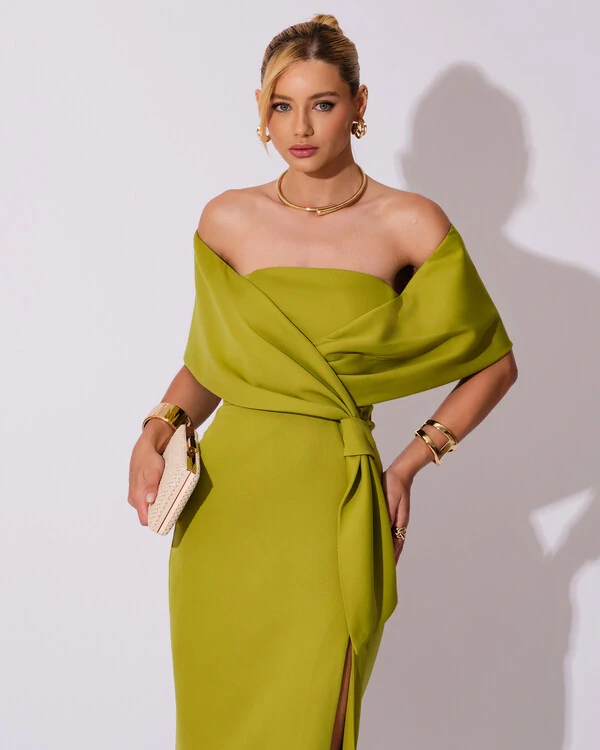 Vestido de Festa Midi Alfaiataria Verde Pistache