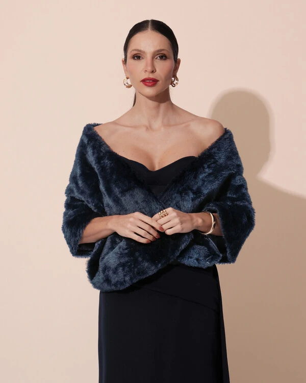 Estola Azul Marinho Fake Fur