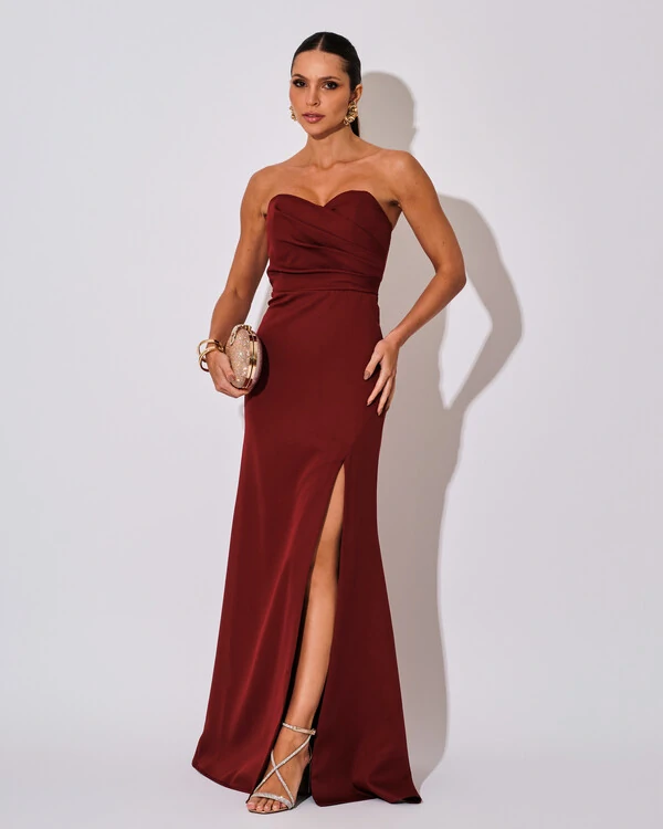 Vestido de Festa Longo Tomara que Caia Alfaiataria Marsala