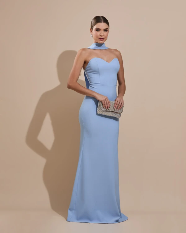Vestido de Festa Longo Alfaiataria Tomara que Caia Saia Sereia com Lenço Serenity