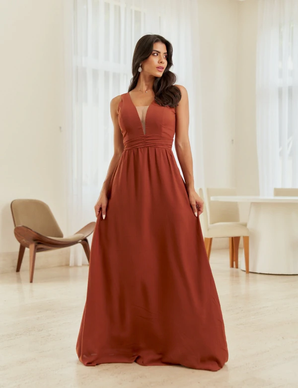 Vestido Longo Mel Terracota