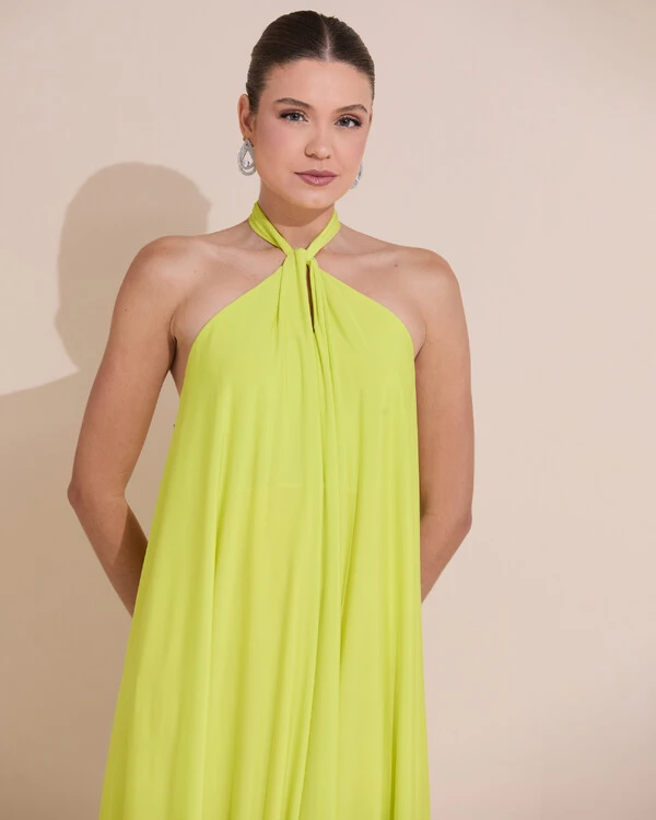 Vestido Longo com Amarração em Malha Verde Lima