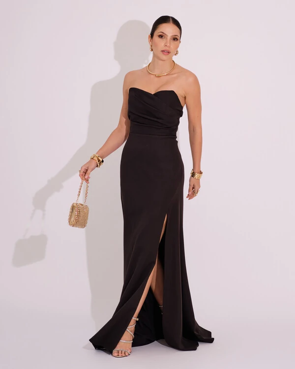 Vestido de Festa Longo Tomara que Caia Alfaiataria Preto