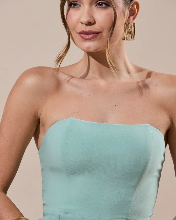 Vestido de Festa Longo Alfaiataria Tomara que Caia Saia Sereia Verde Menta