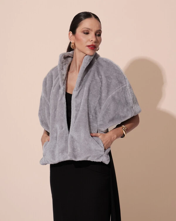 Estola Fake Fur Cinza New