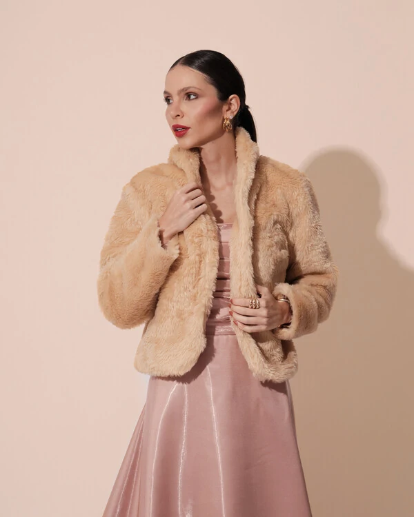 Casaco Fake Fur Bege New
