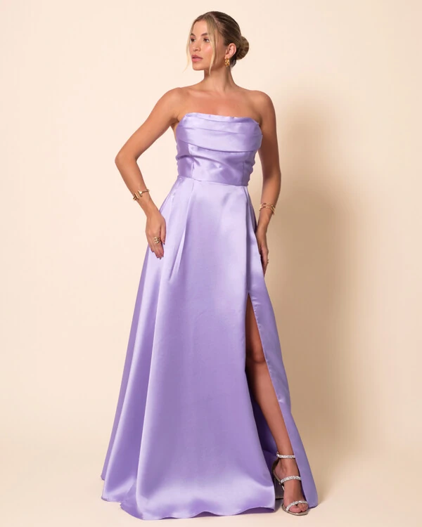 Vestido de Festa Longo Tomara que Caia Trançado Costa em Zibeline Lilás