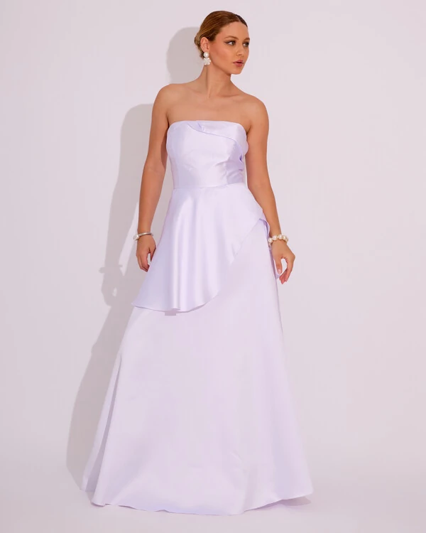 Vestido de Festa Zibeline Tomara que Caia com Recortes e Camadas Branco