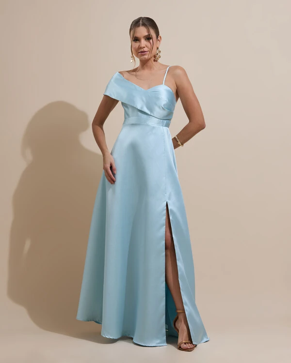 Vestido de Festa longo Faixa Ombro e Fenda Zibeline Tiffany