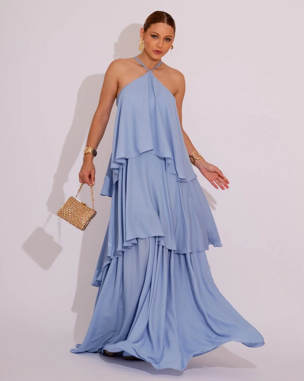 Vestido Longo Babado em Camadas Serenity