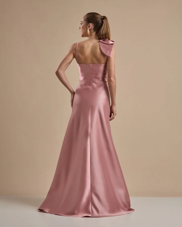 Vestido de Festa Longo em Zibeline com Laço Removível Rose